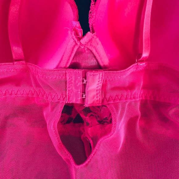 Flora By Flora Nikrooz Mesh Babydoll Lingerie size Large Hot Pink sheer - Picture 5 of 6